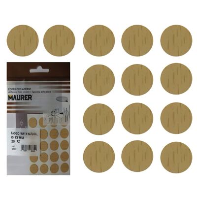 Natural Beech Adhesive Screw Covers (Blister 20 units)