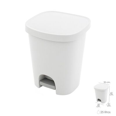 Trash Bin With Pedal 25 Liters White Plastic