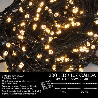 Batteriebetriebene Weihnachtsbeleuchtung 300 LEDs warmes Licht drinnen / draußen (IP44)