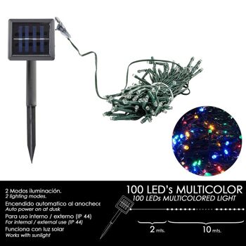 Lumières de Noël Solaires 100 Leds Multicolore Intérieur / Extérieur (IP44)