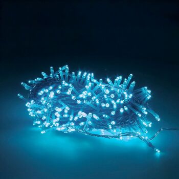 Guirlande Lumineuse de Noël 300 Leds Couleur Bleu Glace. Lumière de Noël intérieure et extérieure Ip44. Câble transparent.