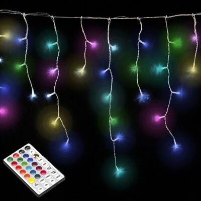 Guirlande de lumières de Noël rideau réglable 5x0, 7 mètres 160 LED lumière multicolore utilisation intérieure/extérieure câble Transparent IP20