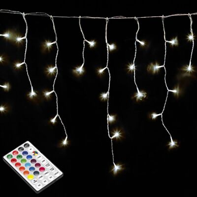 Ghirlanda di luci per tende natalizie x3 metri 600 LED bianchi caldi.  Luce natalizia da interno ed esterno Ip44. Cavo trasparente