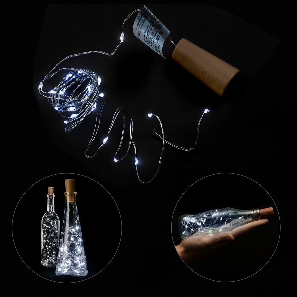 Guirlande lumineuse de Noël à LED avec prise IP20 blanc froid de 20 microled. À 3 piles LR44 (si incluses)