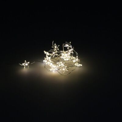 Guirlande Lumineuse de Noël Étoiles 20 Leds Couleur Blanc Chaud.Lumière de Noël intérieure et extérieure IP44 A 3 piles AA (non incluses)