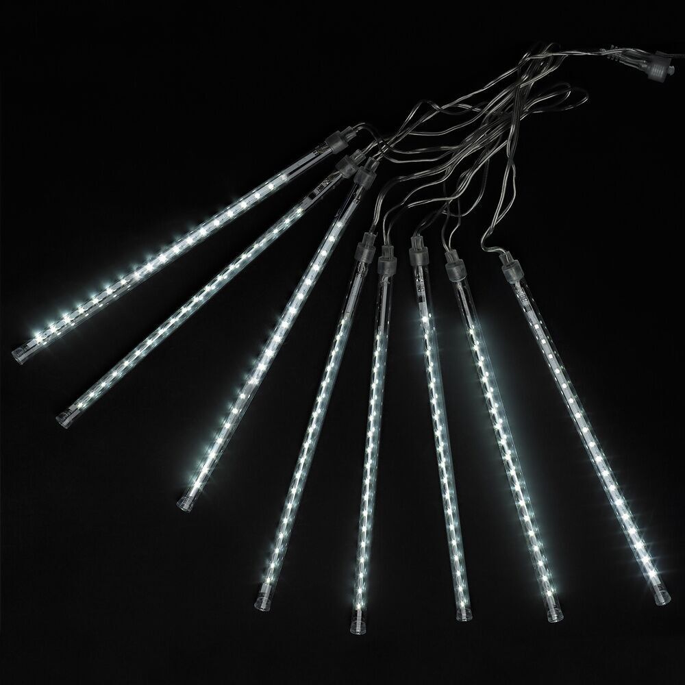 Guirlande Lumineuse de Noël Led Pluie 3 m.x 30 cm. 288 LED lumière blanche froide utilisation intérieure/extérieure câble transparent Ip44.