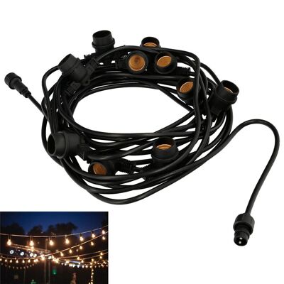 Garland With 10 Lamp Holders For E27 Bulbs.  10 meters. IP54 Protection (Bulbs Not Included)