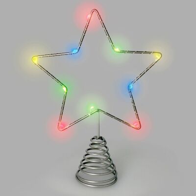 Weihnachtsbeleuchtung, Ornament, Girlande, Stern, Weihnachtsbaum, mehrfarbiges Licht. 10 LEDs. IP20-Schutz für den internen Gebrauch. 2 AA-Batterien