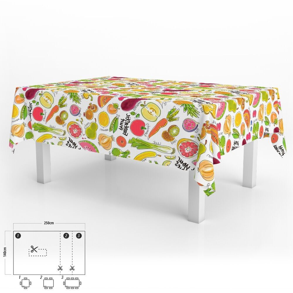 Tovaglia Rettangolare in Tela Cerata Fantasia Frutti PVC Impermeabile Antimacchia 140x250 cm.  Tagliabile per uso interno ed esterno
