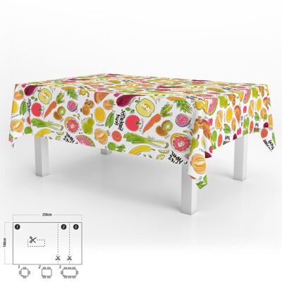 Fantasy Fruits Rectangular Oilcloth Tablecloth Waterproof Stain-Resistant PVC 140x250 cm.  Cuttable Indoor and Outdoor Use