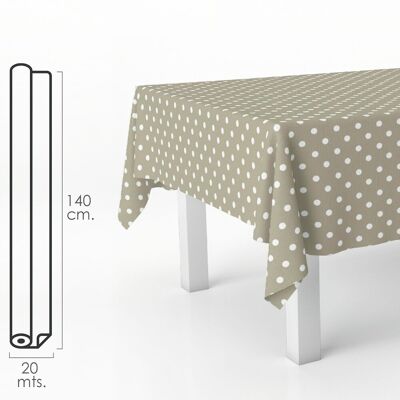 Beige Polka Dot Rectangular Oilcloth Tablecloth.  Waterproof Stain-Resistant PVC 140 cm.  x 20 meters.  Cuttable Roll. Interior and Exterior