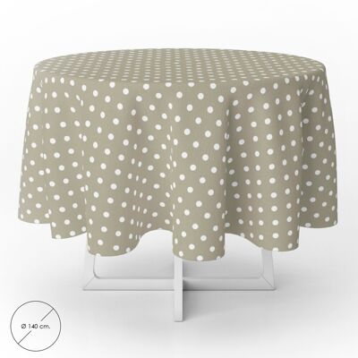 Beige Polka Dot Round Oilcloth Tablecloth Waterproof Stain-Resistant PVC "140 cm. Indoor and Outdoor Use