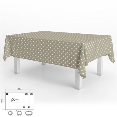 Rectangular Oilcloth Tablecloth Beige Polka Dots Waterproof Stain-Resistant PVC 140x250 cm.  Cuttable Indoor and Outdoor Use