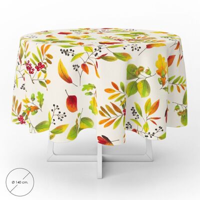 Round Oilcloth Tablecloth Autumn Leaves Waterproof Stain-Resistant PVC "140 cm. Indoor and Outdoor Use