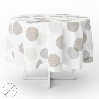 Round Oilcloth Tablecloth Beige Circles Waterproof Stain-Resistant PVC "140 cm. Indoor and Outdoor Use
