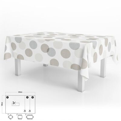 Rectangular Oilcloth Tablecloth Beige Circles Waterproof Stain-Resistant PVC 140x250 cm.  Cuttable Indoor and Outdoor Use