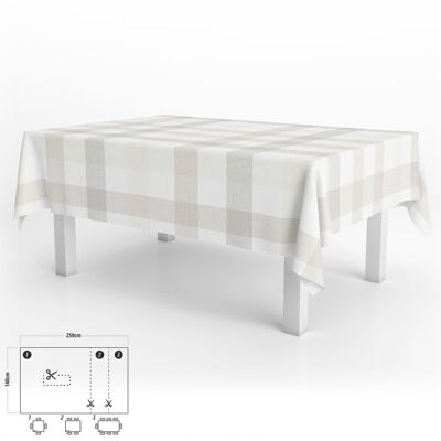 Beige Checked Rectangular Oilcloth Tablecloth Waterproof Stain-Resistant PVC 140x250 cm.  Cuttable Indoor and Outdoor Use