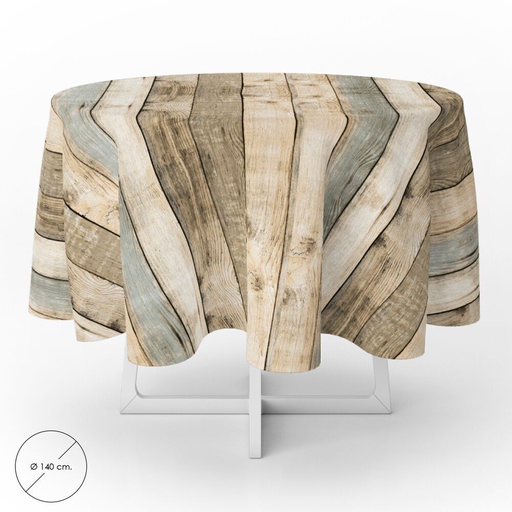 Tovaglia Rotonda Tela Cerata Assi di Legno PVC Impermeabile Antimacchia "140 cm. Uso interno ed esterno