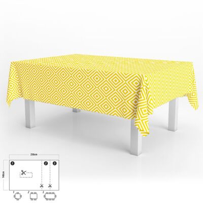 Yellow Diamond Rectangular Oilcloth Tablecloth Waterproof Stain-Resistant PVC 140x250 cm.  Cuttable Indoor and Outdoor Use