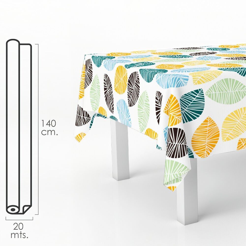 Tovaglia Rettangolare In Tela Cerata Foglie Colorate.  PVC Antimacchia Impermeabile 140 cm.  x 20 metri.  Rotolo tagliabile. Interni ed Esterni