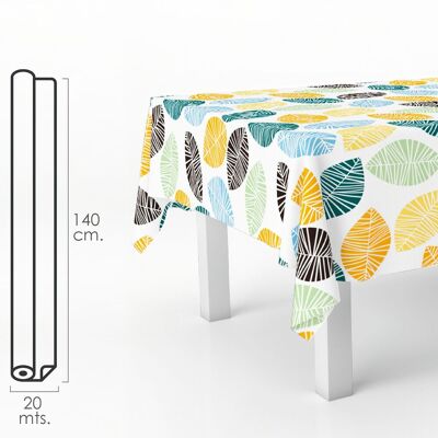 Rectangular Oilcloth Tablecloth Colored Leaves.  Waterproof Stain-Resistant PVC 140 cm.  x 20 meters.  Cuttable Roll. Interior and Exterior
