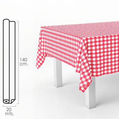 Rot karierte rechteckige Wachstuch-Tischdecke. Wasserdichtes, schmutzabweisendes PVC 140 cm. x 20 Meter. Schneidebare Rolle. Innen und außen