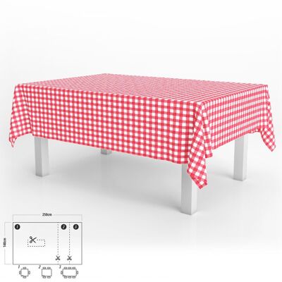 Rectangular Oilcloth Tablecloth Red Checkered Waterproof Stain-Resistant PVC 140x250 cm.  Cuttable Indoor and Outdoor Use