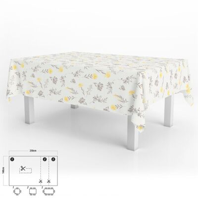 Rectangular Oilcloth Tablecloth Yellow Flowers Waterproof Stain-Resistant PVC 140x250 cm.  Cuttable Indoor and Outdoor Use