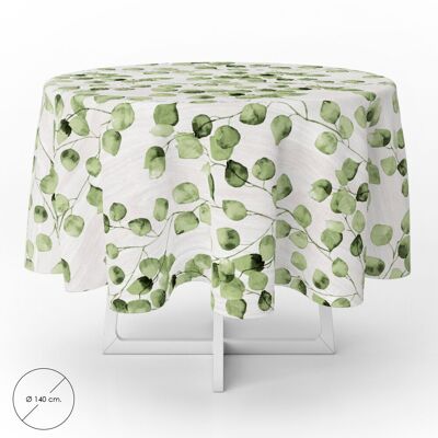 Round Oilcloth Tablecloth Green Leaves Waterproof Stain-Resistant PVC "140 cm. Indoor and Outdoor Use