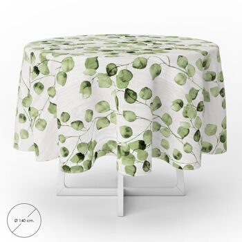 Nappe ronde en toile cirée Feuilles vertes imperméable et antitache en PVC "140 cm. Utilisation intérieure et extérieure