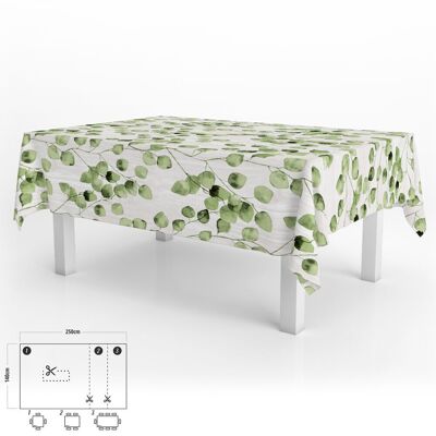 Rechteckige Wachstuch-Tischdecke, grüne Blätter, wasserfest, schmutzabweisend, PVC, 140 x 250 cm.  Zuschneidbar für den Innen- und Außenbereich