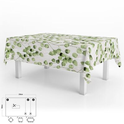 Mantel Hule Rectangular Hojas Verdes Impermeable Antimanchas PVC 140x250 cm.  Recortable Uso Interior y Exterior