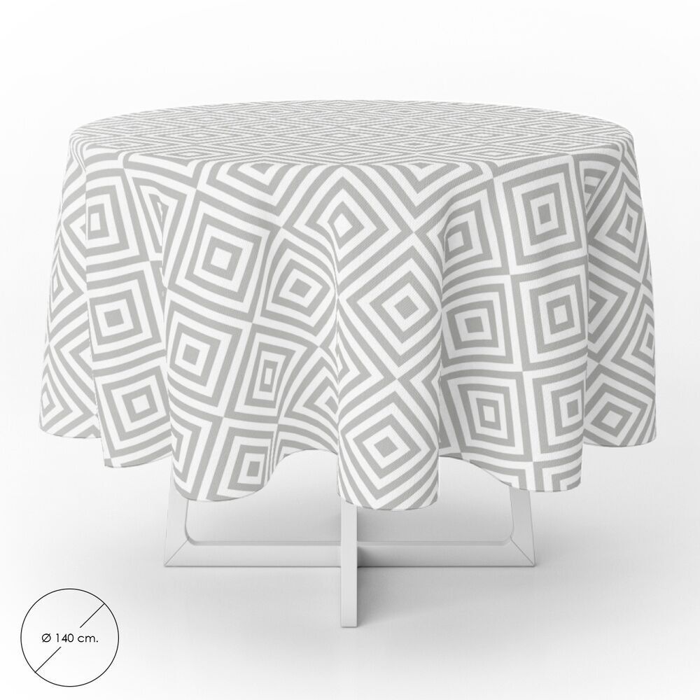 Tovaglia Rotonda in Tela Cerata Grigia Diamanti PVC Impermeabile Antimacchia "140 cm. Uso interno ed esterno