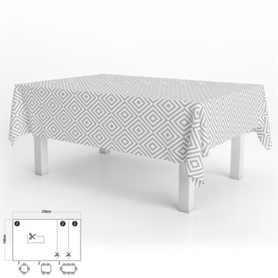 Rectangular Oilcloth Tablecloth Gray Diamonds Waterproof Stain-Resistant PVC 140x250 cm.  Cuttable Indoor and Outdoor Use