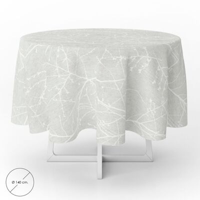 Round Oilcloth Tablecloth Gray Branches Waterproof Stain-Resistant PVC "140 cm. Indoor and Outdoor Use