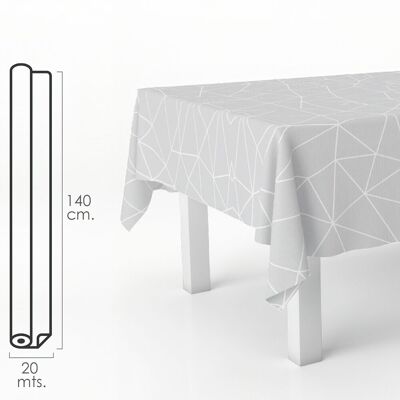 Graue geometrische rechteckige Wachstuch-Tischdecke. Wasserdichtes, schmutzabweisendes PVC 140 cm. x 20 Meter. Schneidebare Rolle. Innen und außen