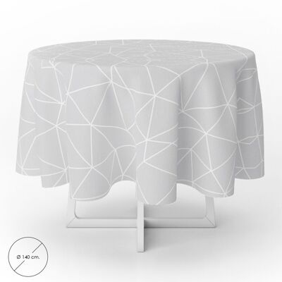 Graue geometrische Wachstuch-Tischdecke, wasserdicht, schmutzabweisend, PVC, 140 cm. Verwendung im Innen- und Außenbereich