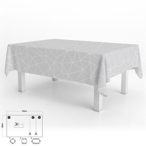 Mantel Hule Rectangular Geométrico Gris Impermeable Antimanchas PVC 140x250 cm.  Recortable Uso Interior y Exterior