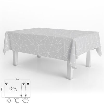 Graue geometrische rechteckige Wachstuch-Tischdecke aus wasserdichtem, schmutzabweisendem PVC, 140 x 250 cm.  Zuschneidbar für den Innen- und Außenbereich