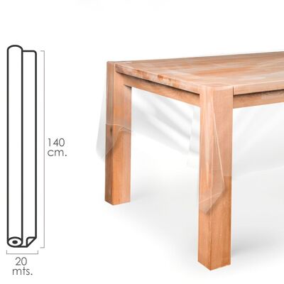 Transparente rechteckige Wachstuch-Tischdecke. Wasserdichtes, schmutzabweisendes PVC 140 cm. x 20 Meter. Schneidebare Rolle. Innen und außen