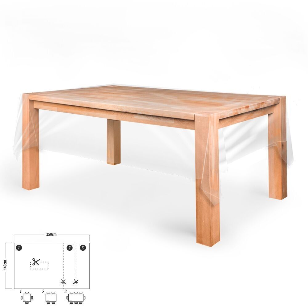 Tovaglia Rettangolare in Tela Cerata Antimacchia in PVC Trasparente 140x250 cm.  Tagliabile per uso interno ed esterno