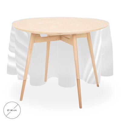 Transparente runde Wachstuch-Tischdecke, wasserdicht, schmutzabweisend, PVC, 140 cm. Verwendung im Innen- und Außenbereich