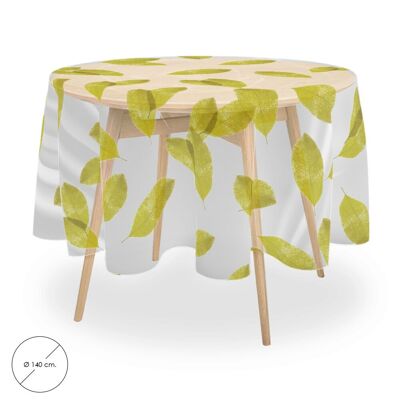 Round Oilcloth Tablecloth Transparent Leaves Waterproof Stain-Resistant PVC "140 cm. Indoor and Outdoor Use