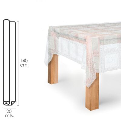 Transparente, bestickte, rechteckige Wachstuch-Tischdecke. Wasserdichtes, schmutzabweisendes PVC 140 cm. x 20 Meter. Schneidebare Rolle. Drinnen und draußen