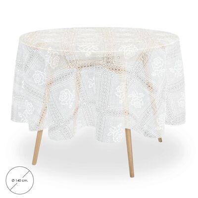 Round Oilcloth Tablecloth Embroidered Transparent Waterproof Stain-Resistant PVC "140 cm. Indoor and Outdoor Use