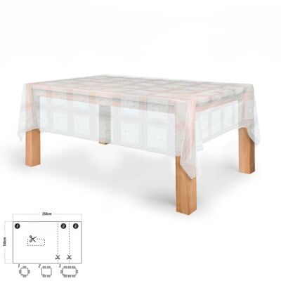 Rechteckige Wachstuch-Tischdecke, bestickt, transparent, wasserfest, schmutzabweisend, PVC, 140 x 250 cm.  Zuschneidbar für den Innen- und Außenbereich