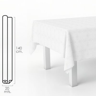 Rechteckige weiße Mulleton-Wachstuch-Tischdecke. Wasserdichtes, schmutzabweisendes PVC 140 cm. x 20 Meter. Schneidebare Rolle. Innen und außen