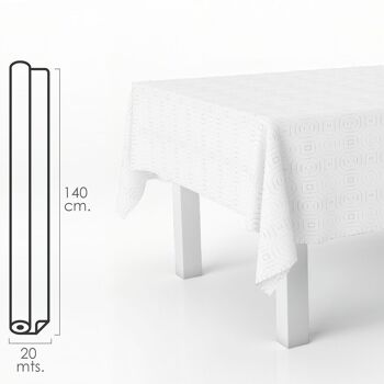 Nappe rectangulaire en toile cirée Muleton blanche. PVC imperméable et antitache 140 cm. x 20 mètres. Rouleau découpable. Intérieur et extérieur