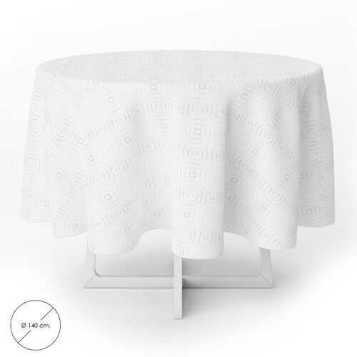 Mantel Hule Muleton Redondo Blanco Impermeable Antimanchas PVC " 140 cm. Uso Interior y Exterior