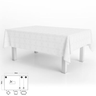 Muleton Rectangular White Oilcloth Tablecloth Waterproof Stain-Resistant PVC 140x250 cm.  Cuttable Indoor and Outdoor Use